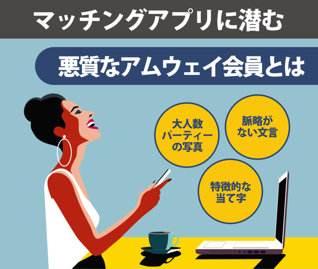 マッチングアプリに潜む悪質なアムウェイ会員の特徴3つ　大人数パーティー　脈略がない文言　特徴的な当て字